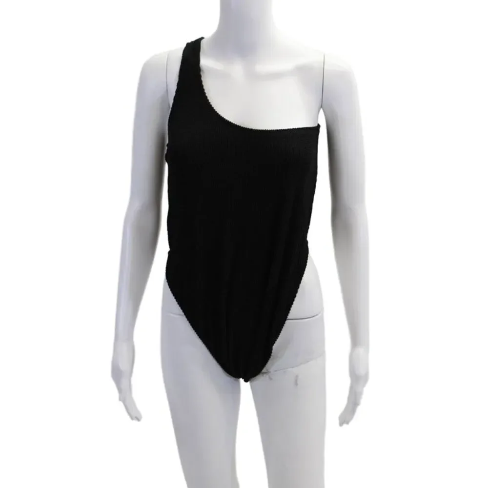 Good American Womens One Shoulder Stretch Knit One Piece Black Size 5/6
